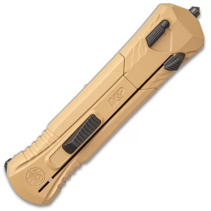 Smith & Wesson OTF Assisted Opening Flat Dark Earth Pocket Knife - AUS-8 Stainless Steel Blade, Aluminum Handle, Glass Breaker Pommel, Pocket Clip 4 Smith & Wesson OTF Assisted Opening Flat Dark Earth Pocket Knife - AUS-8 Stainless Steel Blade, Aluminum Handle, Glass Breaker Pommel, Pocket Clip - Image 2