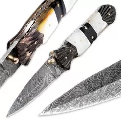 Timber Wolf Damascus Mother Of Pearl & Buffalo Horn Folding Pocket Knife -Knife Shop C19 TW510