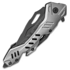 Rampage Grey Atomica Assisted Opening Pocket Knife - Stainless Steel Blade, Aluminum Handle, Bottle Opener, Pocket Clip - Closed 4 3/4” -Knife Shop C19 UC3307