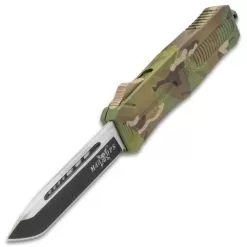 M48 Camo Automatic OTF Knife - Stainless Steel Blade, Cerakote Coated TPU Handle, Slide Trigger, Pocket Clip - Length 9 1/2" -Knife Shop D04 UC3580