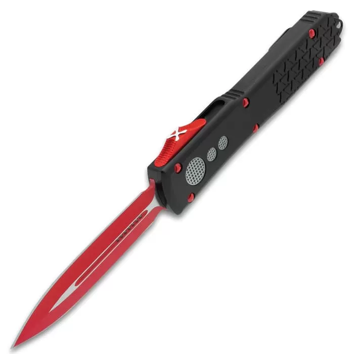 Digi-Red OTF Automatic Knife And Sheath - Stainless Steel Blade, Aluminum Handle, Pocket Clip - Length 8 3/4" 5 Digi-Red OTF Automatic Knife And Sheath - Stainless Steel Blade, Aluminum Handle, Pocket Clip - Length 8 3/4" - Image 3
