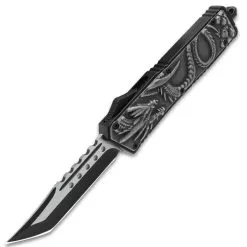 Dragon And Skull OTF Automatic Knife And Sheath - Stainless Steel Blade, Aircraft Aluminum Handle - Length 9" -Knife Shop D04 VB1900