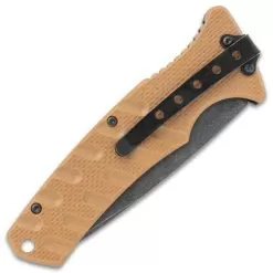 Bronze Serrated Automatic Knife - Stainless Steel Blade, G10 Handle, Safety Lock, Pocket Clip - Length 8" -Knife Shop D04 VB2184