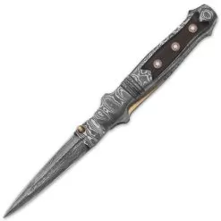 Timber Wolf Mosaic Damascus Stiletto Pocket Knife -Knife Shop D17 TW375