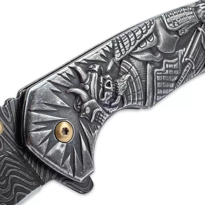 Shadow Warrior Assisted Opening Pocket Knife | DamascTec Steel Blade | Black And Gold 5 Shadow Warrior Assisted Opening Pocket Knife | DamascTec Steel Blade | Black And Gold - Image 3