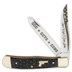 Second Amendment Trapper Pocket Knife - Stainless Steel Blades, Jigged Bone Handle, Nickel-Silver Bolsters - Closed 4” -Knife Shop D19 BK5729