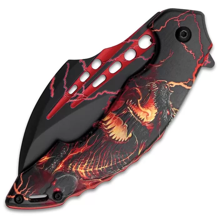 Red Dragon Assisted Opening Pocket Knife - 3Cr13 Stainless Steel Blade, 3D-Printed Aluminum Handle Scales, Pocket Clip 5 Red Dragon Assisted Opening Pocket Knife - 3Cr13 Stainless Steel Blade, 3D-Printed Aluminum Handle Scales, Pocket Clip - Image 3