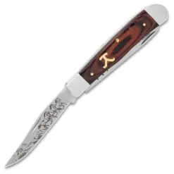 Ranch Hand Trapper Pocket Knife - Stainless Steel Blades, Laser-Etched Art, Wooden Handle Scales, Brass Pins -Knife Shop D19 BK5995