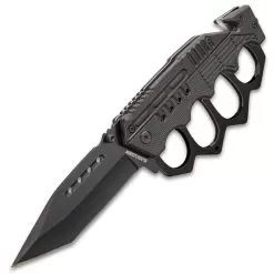 Black Folding Knuckle Knife - Stainless Steel Blade, ABS Handle, Seatbelt Cutter, Glass Breaker - Closed Length 5 1/4” -Knife Shop D19 BV575