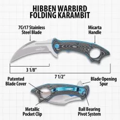 Hibben Warbird Folding Karambit - 7Cr17 Stainless Steel Blade, Micarta Handle Scales, Open-Ring Pommel - Closed 4 3/4” -Knife Shop D19 GH5103