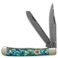 Kissing Crane Genuine Abalone Damascus Trapper Pocket Knife 7 Kissing Crane Genuine Abalone Damascus Trapper Pocket Knife -Knife Shop D19 KC5220D