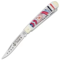 Kissing Crane 2022 Fourth Of July Trapper - Stainless Steel Blades, Faux Pearl Handle, Nickel Silver Bolsters, Brass Liners -Knife Shop D19 KC5783
