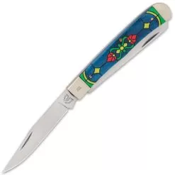 Kissing Crane Sapphire Stained Glass Trapper Knife - Stainless Steel Blades, Bone Handle Scales, Nickel Silver Bolsters 7 Kissing Crane Sapphire Stained Glass Trapper Knife - Stainless Steel Blades, Bone Handle Scales, Nickel Silver Bolsters -Knife Shop D19 KC5840