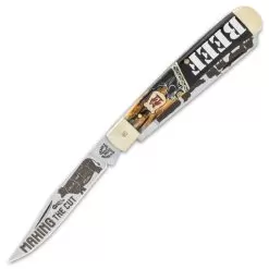 Kissing Crane Beef Tribute Trapper - Stainless Steel Blades, Jigged Amber Bone And Wooden Handle Scales, Nickel Silver Bolsters -Knife Shop D19 KC5847