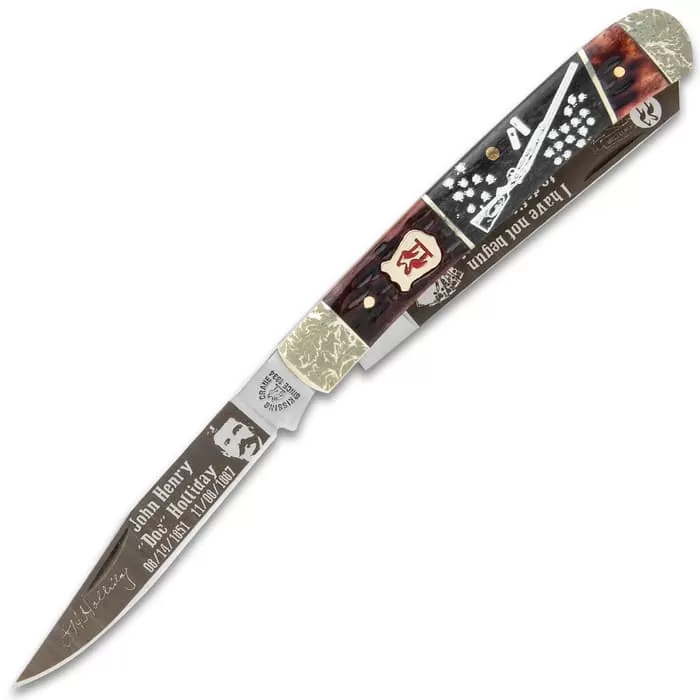 Kissing Crane Doc Holliday Trapper Pocket Knife - Stainless Steel Blades, Burnt Bone Handle Scales, Nickel Silver Bolsters 5 Kissing Crane Doc Holliday Trapper Pocket Knife - Stainless Steel Blades, Burnt Bone Handle Scales, Nickel Silver Bolsters - Image 3