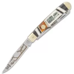 Kissing Crane Coon Hunter Trapper Pocket Knife - Stainless Steel Blades, Wood And Glass, Handle Scales, Nickel Silver Bolsters -Knife Shop D19 KC5856