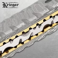 Kriegar Damascus Pocket Knife With Pouch - Damascus Steel Blade, Damascus Steel Handle, Brass Thumbstud - Closed 4 1/2” 8 Kriegar Damascus Pocket Knife With Pouch - Damascus Steel Blade, Damascus Steel Handle, Brass Thumbstud - Closed 4 1/2” -Knife Shop D19 KG216