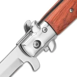 Kriegar German Peach Wood Stiletto Knife - Stainless Steel Blade, Assisted Opening, Wooden Handle, Stainless Bolsters And Pins -Knife Shop D19 KG221