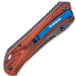 Shinwa Zhanshi Bloodwood Assisted Opening Pocket Knife - Stainless Steel Blade, Wooden Handle Scales, Blue Liners And Pocket Clip 11 Shinwa Zhanshi Bloodwood Assisted Opening Pocket Knife - Stainless Steel Blade, Wooden Handle Scales, Blue Liners And Pocket Clip -Knife Shop D19 KZ1025
