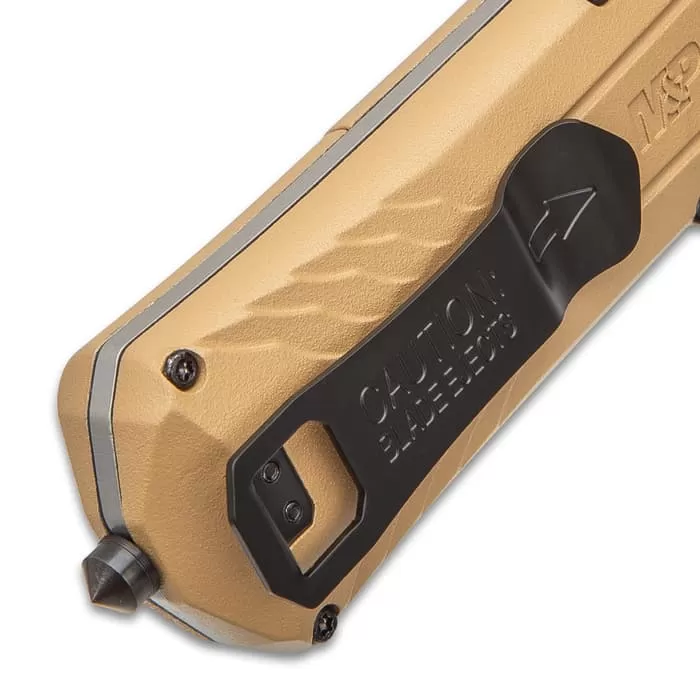 Smith & Wesson OTF Assisted Opening Flat Dark Earth Pocket Knife - AUS-8 Stainless Steel Blade, Aluminum Handle, Glass Breaker Pommel, Pocket Clip 5 Smith & Wesson OTF Assisted Opening Flat Dark Earth Pocket Knife - AUS-8 Stainless Steel Blade, Aluminum Handle, Glass Breaker Pommel, Pocket Clip - Image 3