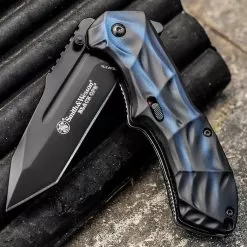 Smith & Wesson Black Ops Blue Tanto Tactical Pocket Knife -Knife Shop D19 SWBLOP3TBL