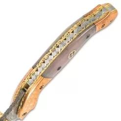 Timber Wolf Aspen Pocket Knife - Damascus Steel Blade, Bone Handle, Engraved Copper Bolsters, Fileworked Liners -Knife Shop D19 TW1190
