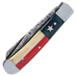 Timber Wolf Texas Trapper Knife And Sheath - Damascus Steel Blades, Wood And Bone Handle - Closed Length 4” -Knife Shop D19 TW1269