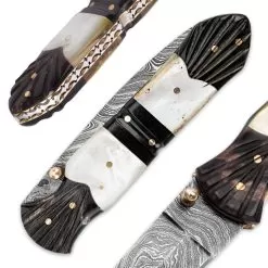 Timber Wolf Damascus Mother Of Pearl & Buffalo Horn Folding Pocket Knife -Knife Shop D19 TW510