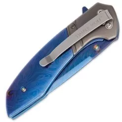 Timber Wolf Celestia Assisted Opening Pocket Knife - DamascTec Steel With Titanium Blue Finish -Knife Shop D19 TW575