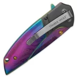 Timber Wolf Aurora Assisted Opening Pocket Knife - DamascTec Steel With Titanium Rainbow Finish -Knife Shop D19 TW577