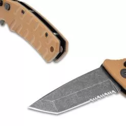 Bronze Serrated Automatic Knife - Stainless Steel Blade, G10 Handle, Safety Lock, Pocket Clip - Length 8" -Knife Shop E04 VB2184