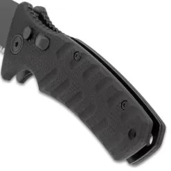 Black Serrated Automatic Knife - Stainless Steel Blade, G10 Handle, Safety Lock, Pocket Clip - Length 8" -Knife Shop E04 VB2198