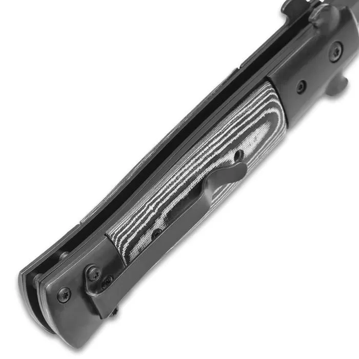 Black Micarta Handle Assisted Opening Stiletto 6 Black Micarta Handle Assisted Opening Stiletto - Image 4