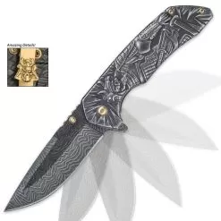 Shadow Warrior Assisted Opening Pocket Knife | DamascTec Steel Blade | Black And Gold 10 Shadow Warrior Assisted Opening Pocket Knife | DamascTec Steel Blade | Black And Gold -Knife Shop E19 BK3530
