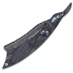Grim Reaper Folding Razor Knife - 3Cr13 Stainless Steel Blade, Anodized Aluminum Handle, Filework - Length 9" -Knife Shop E19 BK5549