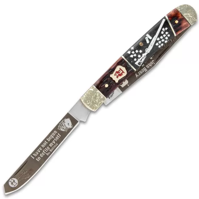 Kissing Crane Doc Holliday Trapper Pocket Knife - Stainless Steel Blades, Burnt Bone Handle Scales, Nickel Silver Bolsters 6 Kissing Crane Doc Holliday Trapper Pocket Knife - Stainless Steel Blades, Burnt Bone Handle Scales, Nickel Silver Bolsters - Image 4
