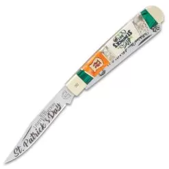 Kissing Crane 2022 St. Patrick’s Day Trapper Pocket Knife - Stainless Steel Blades, Bone And Wood Handle Scales, Nickel Silver Bolsters -Knife Shop E19 KC5874