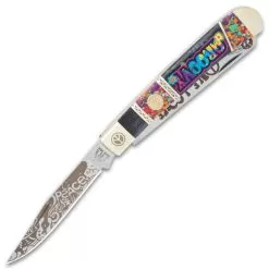 Kissing Crane Groovy Trapper Pocket Knife - Stainless Steel Blades, Bone And Acrylic Handle Scales, Nickel Silver Bolsters -Knife Shop E19 KC5884
