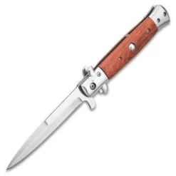 Kriegar German Peach Wood Stiletto Knife - Stainless Steel Blade, Assisted Opening, Wooden Handle, Stainless Bolsters And Pins -Knife Shop E19 KG221