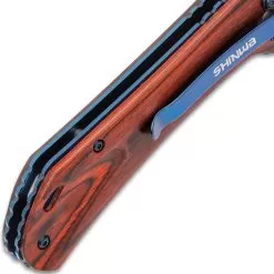 Shinwa Zhanshi Bloodwood Assisted Opening Pocket Knife - Stainless Steel Blade, Wooden Handle Scales, Blue Liners And Pocket Clip 12 Shinwa Zhanshi Bloodwood Assisted Opening Pocket Knife - Stainless Steel Blade, Wooden Handle Scales, Blue Liners And Pocket Clip -Knife Shop E19 KZ1025