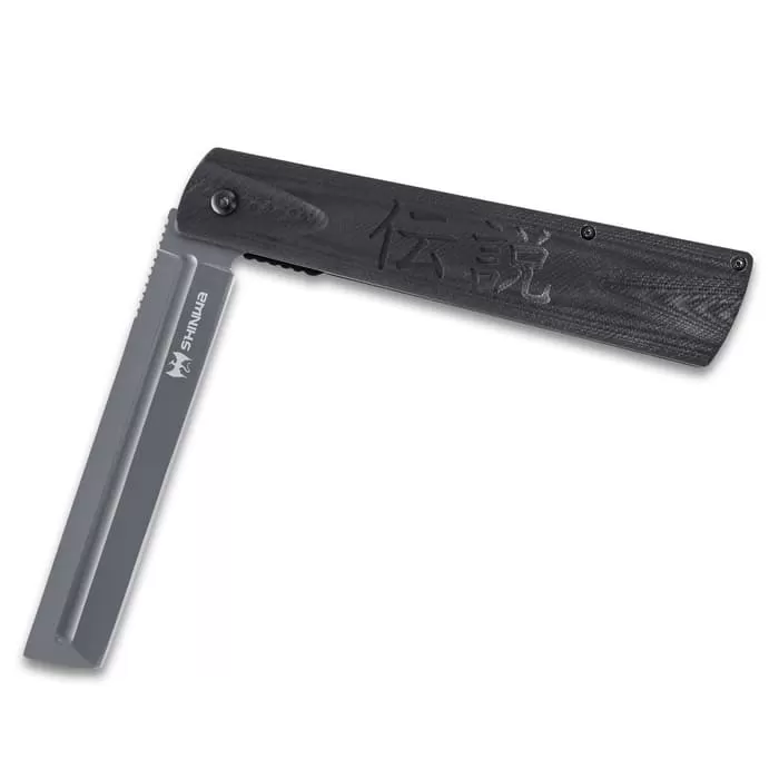 Shinwa Kuroi Assisted Opening Razor - Ti-Coated Stainless Blade, G10 Handle Scales - Length 10 1/2” 6 Shinwa Kuroi Assisted Opening Razor - Ti-Coated Stainless Blade, G10 Handle Scales - Length 10 1/2” - Image 4