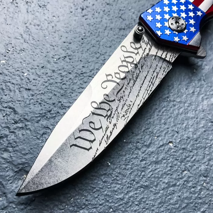 MTech "We The People" Assisted Opening Pocket Knife - US Constitution Blade Etching; US Flag Handle 6 MTech "We The People" Assisted Opening Pocket Knife - US Constitution Blade Etching; US Flag Handle - Image 4