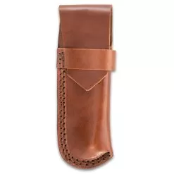 Timber Wolf Calcutta Folding Razor Knife And Sheath - Damascus Steel Blade, Bone Handle Scales, Brass Liners And Pins - Length 9 3/4” -Knife Shop E19 TW1158