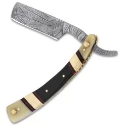 Timber Wolf Bowery Boys Razor Knife - Damascus Steel Blade, Bone And Brass Handle, Brass Pins And Liner - Closed 6 1/2” -Knife Shop E19 TW1160