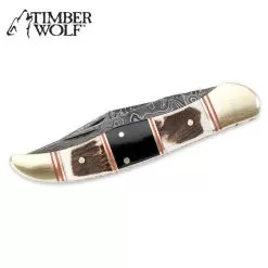 Timber Wolf Filework Hunter Pocket Knife Damascus -Knife Shop E19 TW262