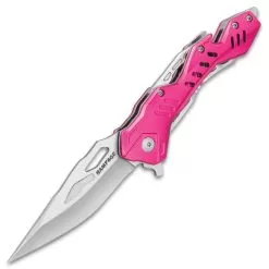 Rampage Pink Atomica Assisted Opening Pocket Knife - Stainless Steel Blade, Aluminum Handle, Bottle Opener, Pocket Clip - Closed 4 3/4” -Knife Shop E19 UC3303