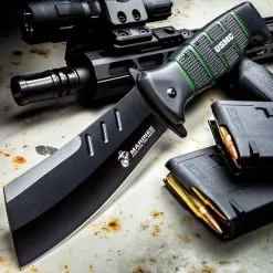 USMC Cleaver Maximum Assisted Opening Pocket Knife - Stainless Steel Blade, Non-Reflective, TPR Handle, Pocket Clip -Knife Shop E19 UC3342