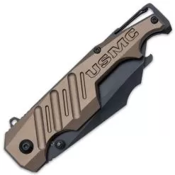 USMC Brewski Pocket Knife With Bottle Opener - 3Cr13 Stainless Steel Blade, Aluminum Handle, Bottle Opener, Carabiner Clip, Screwdriver -Knife Shop E19 UC3537