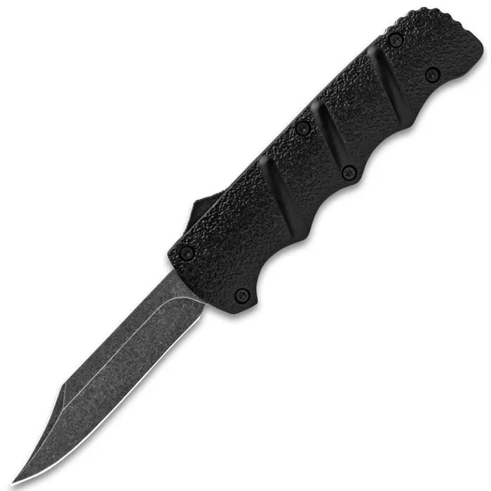 Black Jacket OTF Automatic Knife And Sheath - Stainless Steel Blade, Metal Alloy Handle, Pocket Clip - Length 8 3/4" 7 Black Jacket OTF Automatic Knife And Sheath - Stainless Steel Blade, Metal Alloy Handle, Pocket Clip - Length 8 3/4" - Image 5