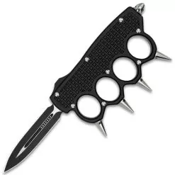 Spiked OTF Automatic Knuckle Knife - Stainless Steel Blade, Aircraft-Grade Aluminum, Pocket Clip - Closed 5 1/4" -Knife Shop F04 VB1849